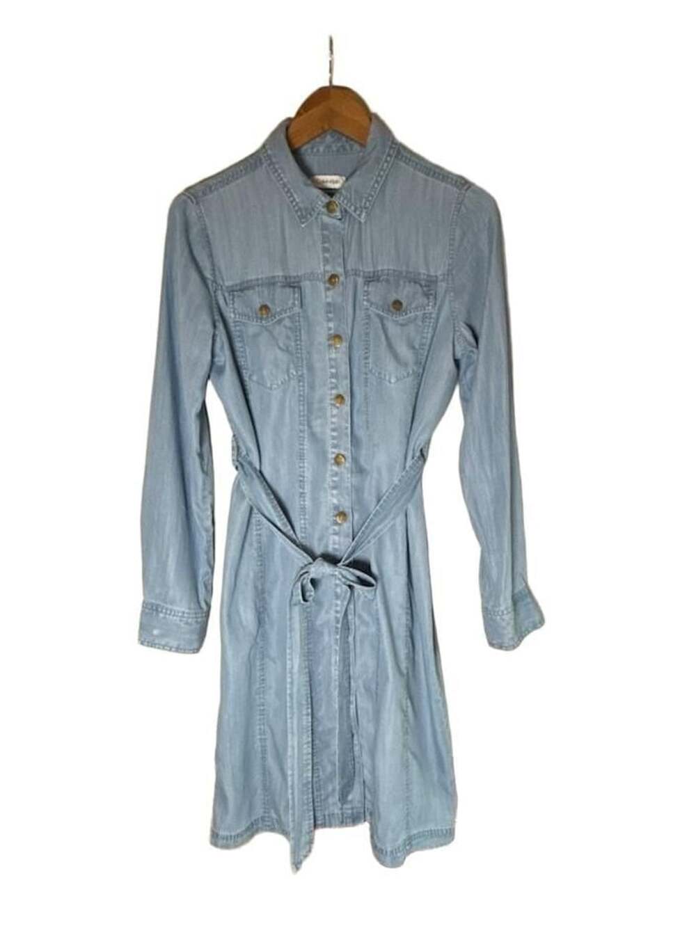 Calvin Klein Belted Button Down Denim Shirt Dress Size 4 Light Wash